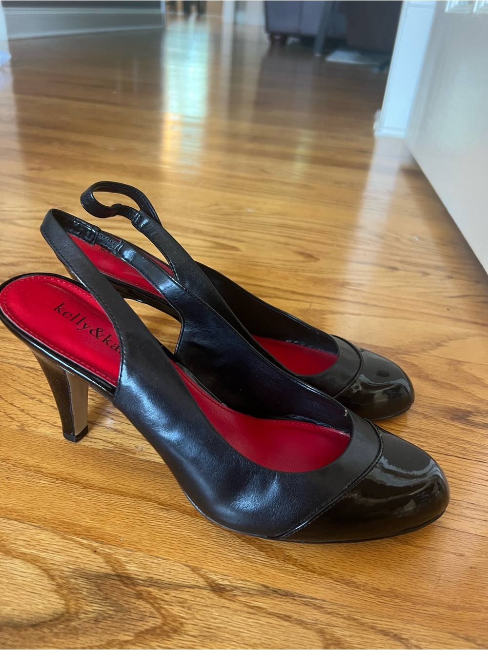 Kelly & Katie Black Slingback Pumps with Red Insole